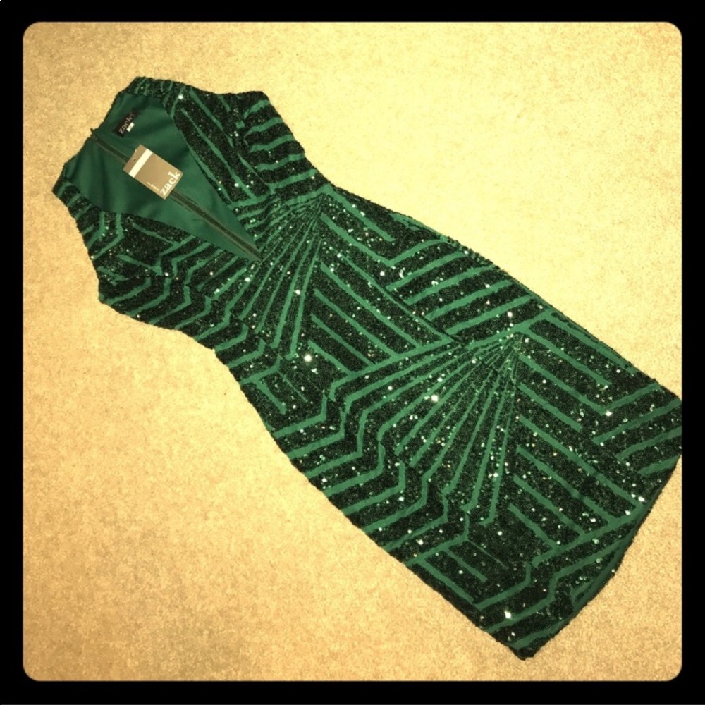 Green sequined v neck dress